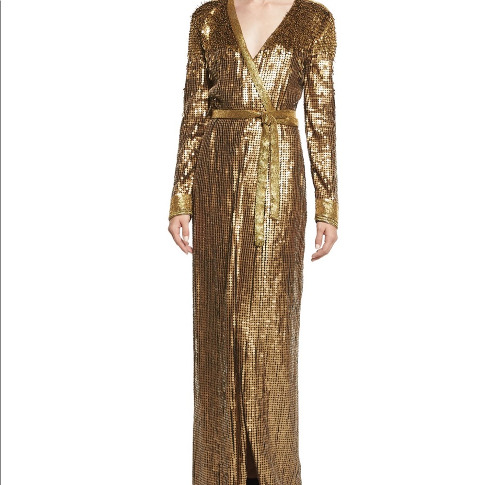 Diane von furstenberg gold maxi dress